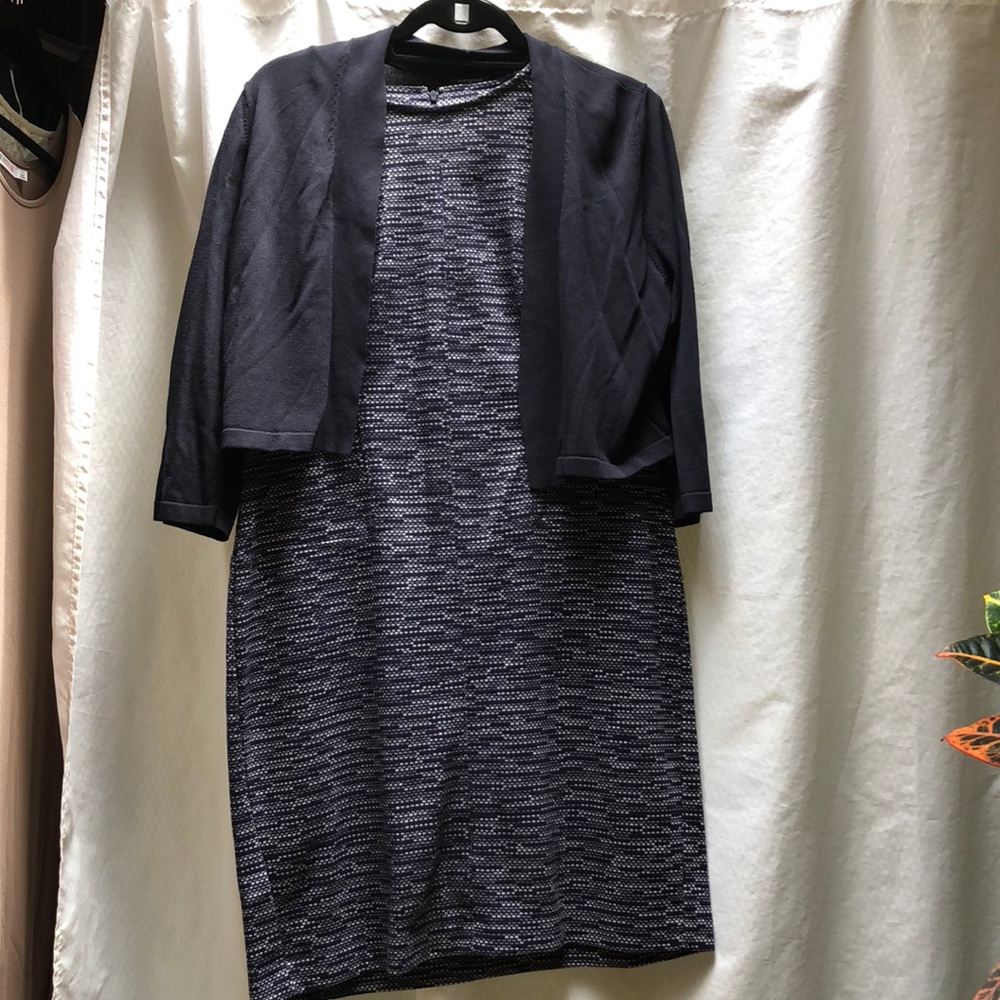 Navy&white dress with navy mini cardigan